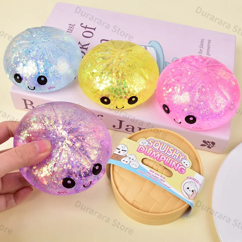 Bao Steamer Bamboo - Glitter Dumpling Squishy Toy, Transparent Crystal