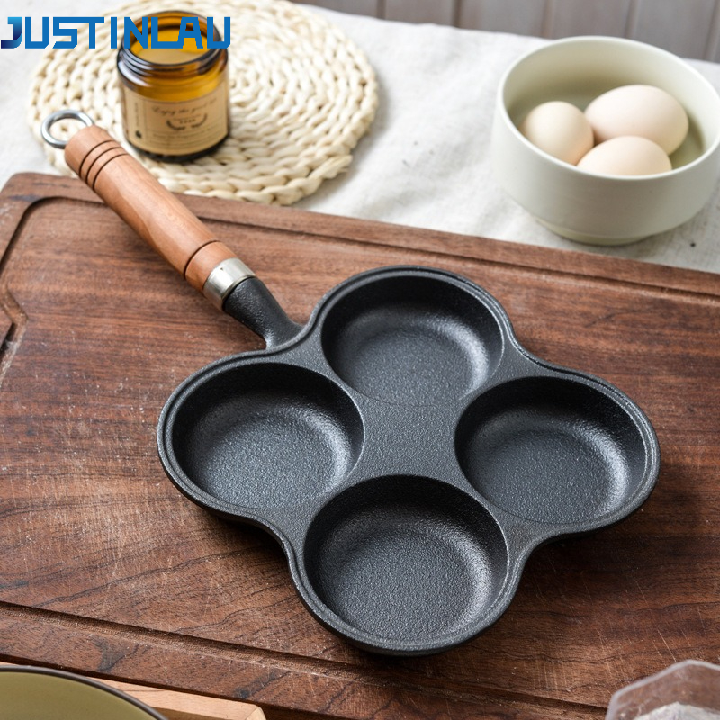 Egg Waffle Pan - JUSTINLAU 2/4-Hole Cast Iron Omelette Pot