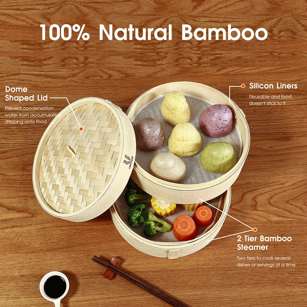 Bamboo Steamer Basket with Lid - Bao Steamer Bamboo avaliação e preço