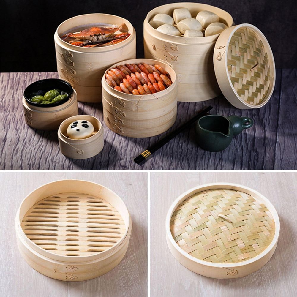 Bamboo Steamer Basket with Lid - Bao Steamer Bamboo avaliação e preço