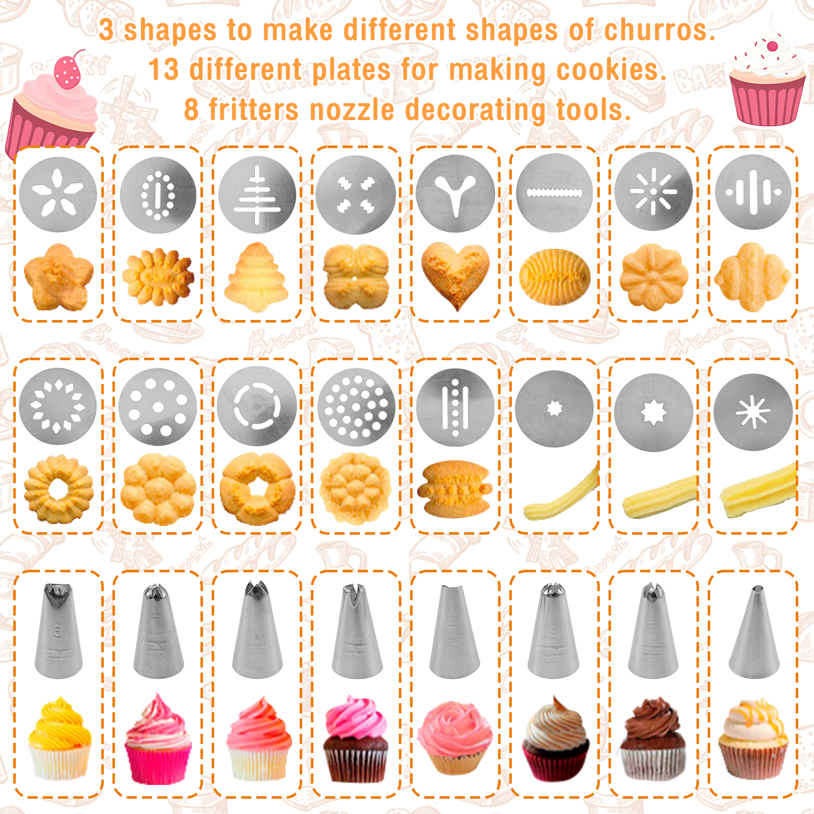 Cookie Press Gun Tips Set Stai - Churros Maker Gun avaliação e preço