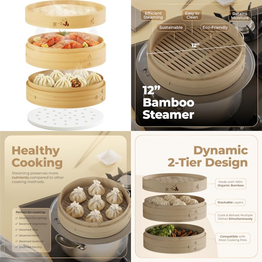 Bamboo Steamer Basket - 2-Tier - Bao Steamer Bamboo avaliação e preço