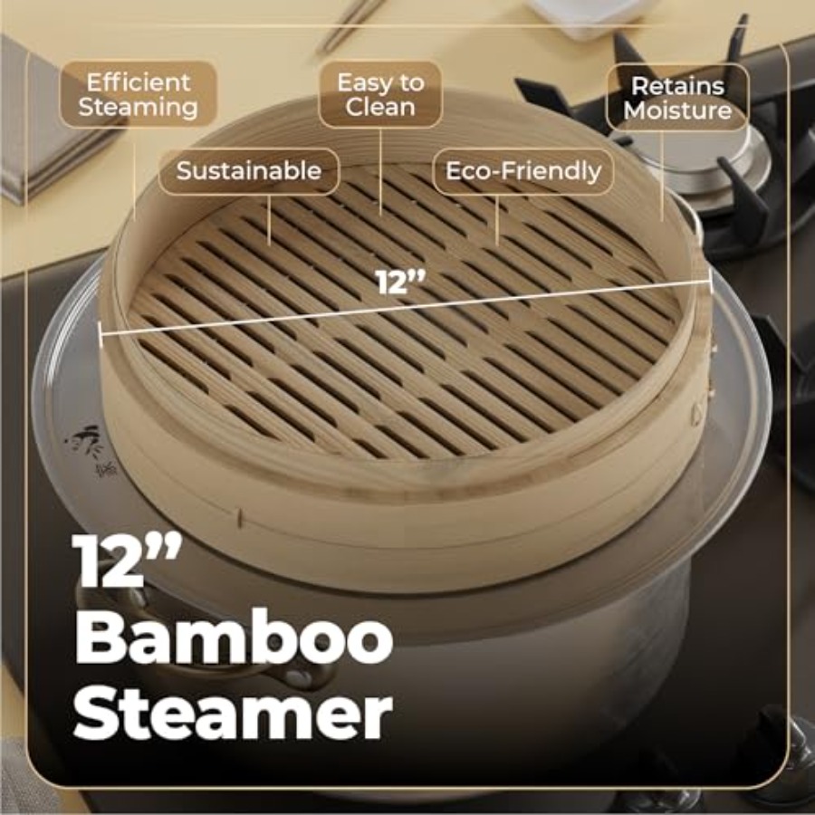 Bamboo Steamer Basket - 2-Tier - Bao Steamer Bamboo avaliação e preço