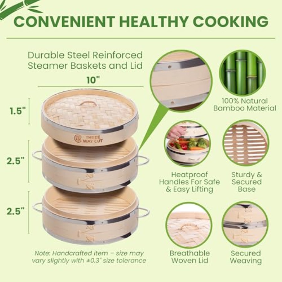 2-tier 10 Bamboo Steamer with  - Bao Steamer Bamboo avaliação e preço