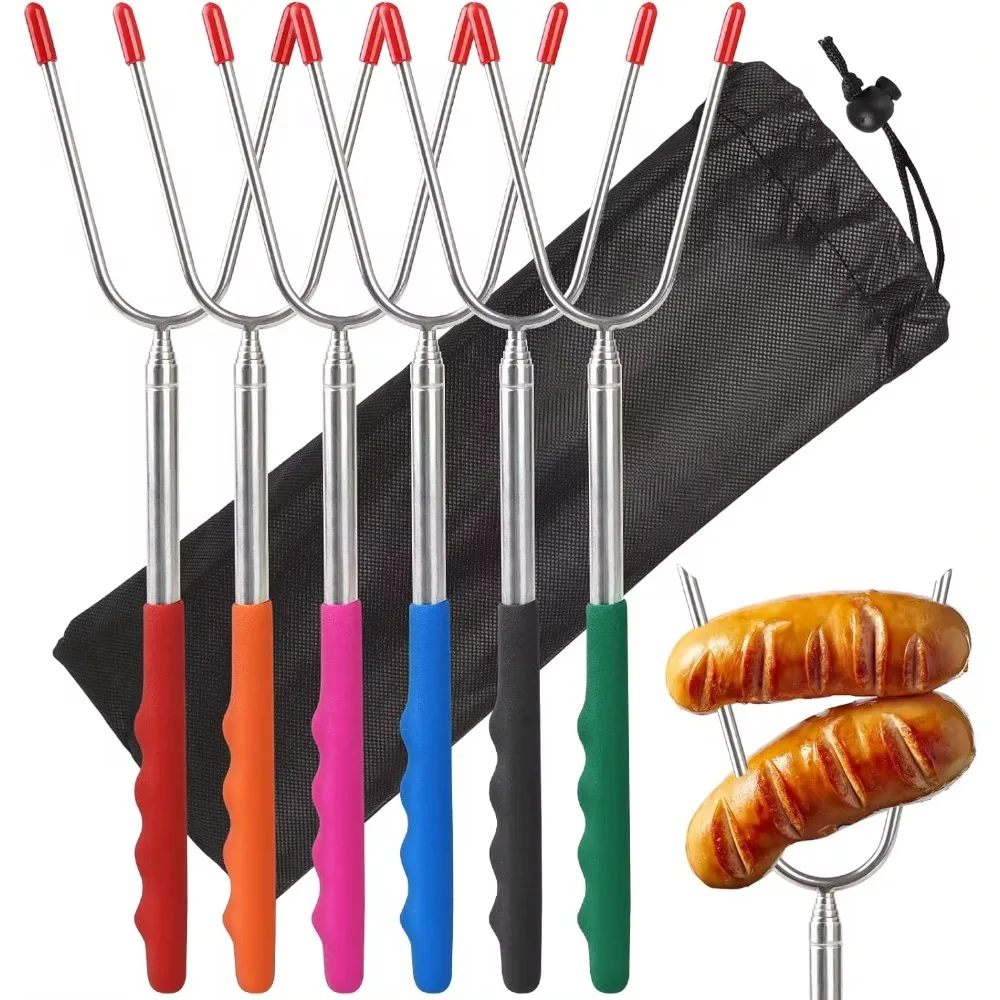 5/6/10pcs Telescopic BBQ Forks - Hot Dog Press avaliação e preço
